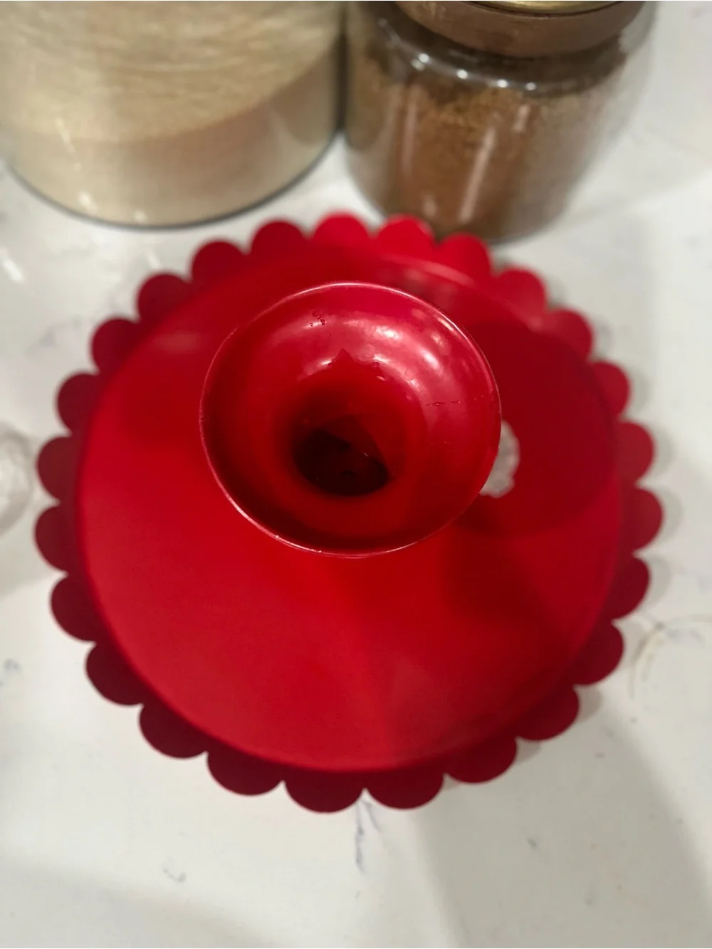 Red Scalloped Metal Pedestal Cake Stand- 10in